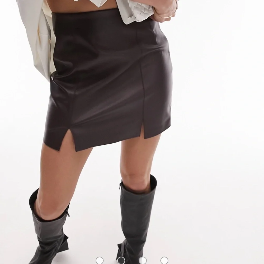 Topshop Faux Leather Mini Skirt Oxblood Slit Y2K Trendy